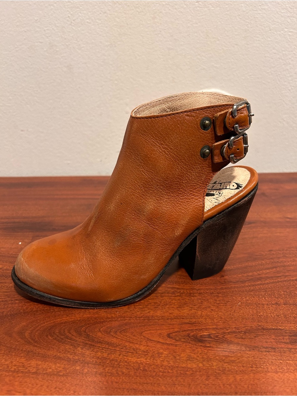 Freebird by Steven Cognac Leather Open-Back Mule with Double Buckles